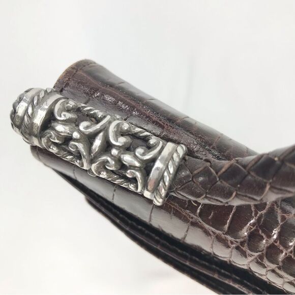 Brighton Brown Leather Reptile Embossed Silver Hardware Strap Wallet Mini Bag - Picture 13 of 16